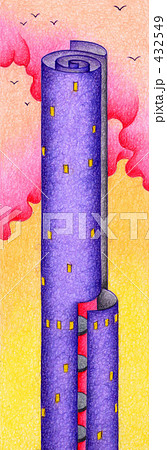 色鉛筆画 幻想的 塔 ファンタジー 神秘的の写真素材