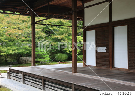 縁側廊下 日本家屋 縁側 緑の葉の写真素材