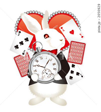 ウサギ イラスト 不思議の国のアリス 時計 うさぎの写真素材