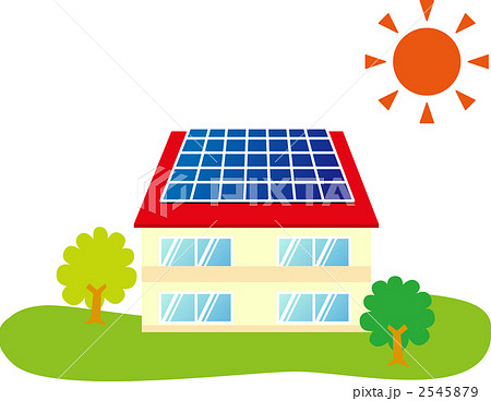 ソーラーシステム ソーラーハウス エコ住宅 太陽光発電のイラスト素材