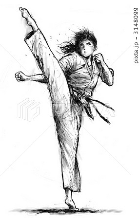 空手 女性 蹴り 上段蹴り かっこいい カラテの写真素材