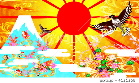 百花繚乱 日の出 富士山 花鳥風月 正月 梅の花 デザインのイラスト素材 Pixta