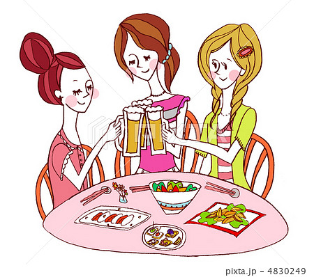 ビール レストラン 乾杯 女子会のイラスト素材