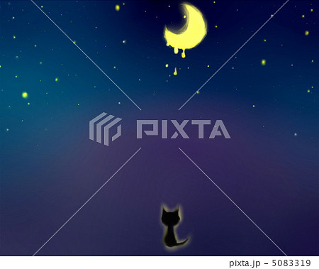 夜空 月 黒猫 幻想的のイラスト素材