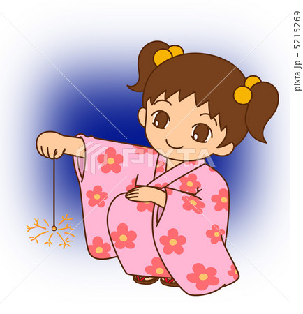 線香花火 女の子のイラスト素材