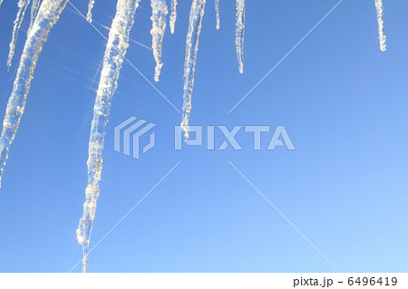 つらら 氷 きれい 冬空の写真素材