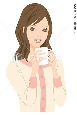 女性 コーヒー 飲む 一息のイラスト素材 Pixta