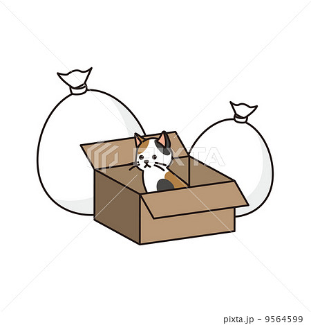 仔猫 捨て猫 イラスト ダンボールの写真素材 Pixta