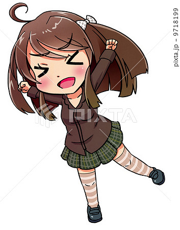 少女 ジャンプ 二頭身 アニメの写真素材