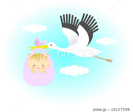 赤ちゃん 運ぶ コウノトリ 鳥のイラスト素材