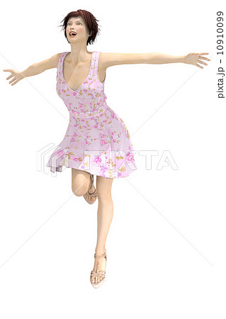 なびく 風 女性 ワンピースのイラスト素材