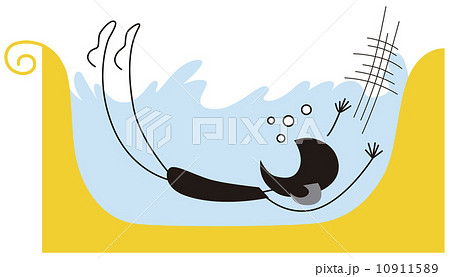 溺死 シルエット 浴槽 風呂 高齢者 男 入浴 滑るのイラスト素材