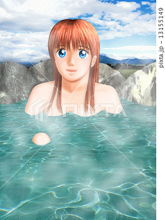 女性 ２０代 裸 温泉のイラスト素材