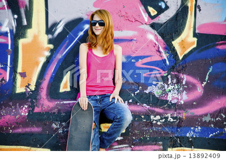 スケートボード 落書き いたずら書きの写真素材