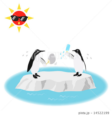 猛暑 ペンギン 夏イメージ 汗のイラスト素材