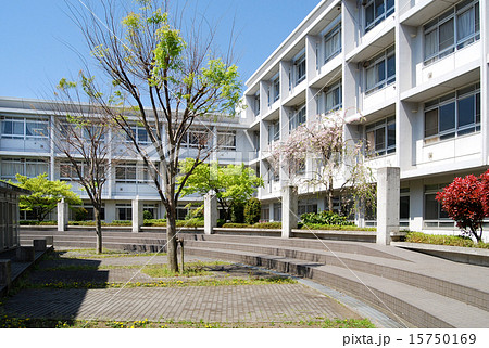 校舎 高校 中庭 学び舎の写真素材