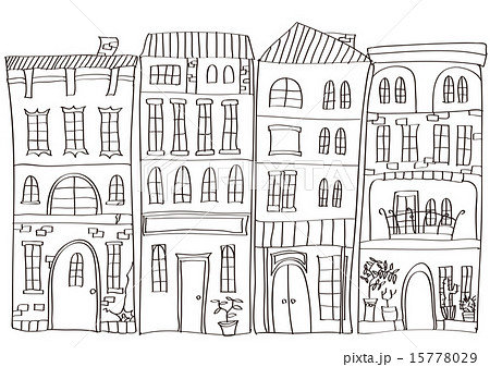 ベクター 建物 町並み 手書きのイラスト素材