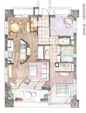 家 間取り図 部屋 俯瞰のイラスト素材