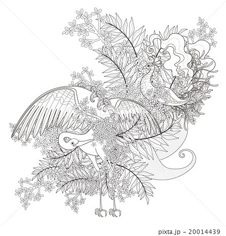 アート 鶴 白黒 モノクロのイラスト素材