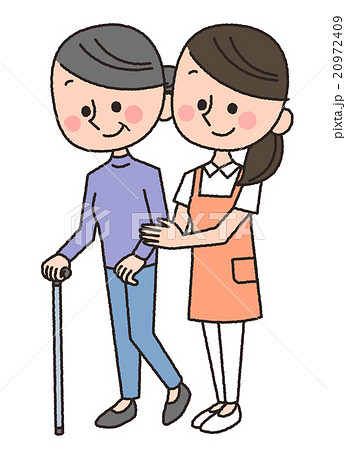 シニア 歩行介助 リハビリ 女性のイラスト素材
