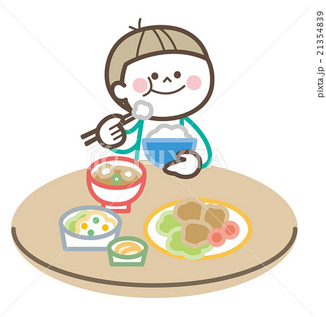 男の子 ご飯 食べる 食事のイラスト素材
