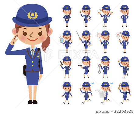 警察官 セット 婦人警官 表情のイラスト素材
