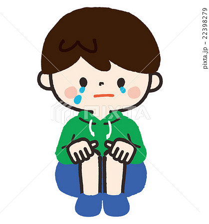 泣く しゃがむ 涙 悲しいの写真素材