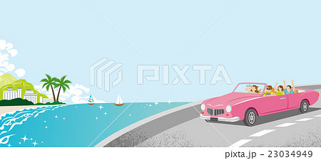 ドライブ 海 オープンカー 海岸のイラスト素材