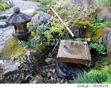 ししおどし 日本庭園 京都府 竹筒の写真素材