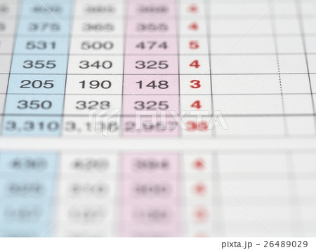 スコアカード ゴルフ ベスト更新 ベストスコアの写真素材