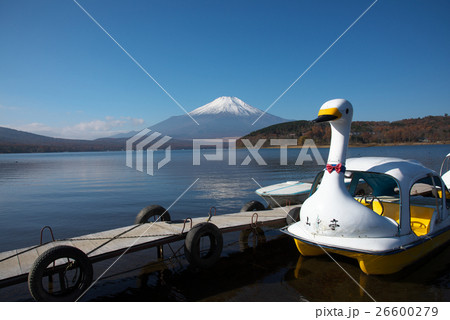 富士山 山中湖 旭ヶ丘緑地公園 スワンボートの写真素材