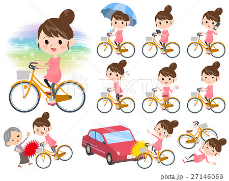 女性 人物 妊婦 自転車のイラスト素材