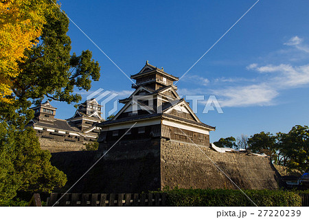 秋 紅葉 熊本城 武者返しの写真素材