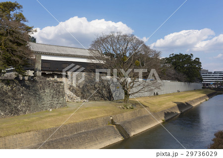 熊本城 城 塀 お濠の写真素材