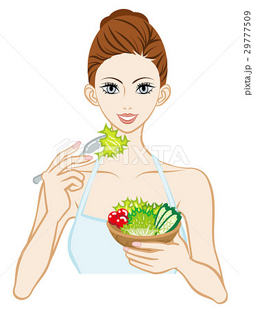 女性 サラダ 生野菜 食べるのイラスト素材