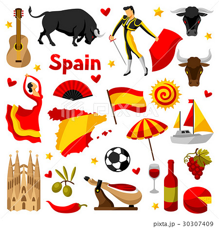 Spain Icons Set Spanish Traditional Symbols Andのイラスト素材