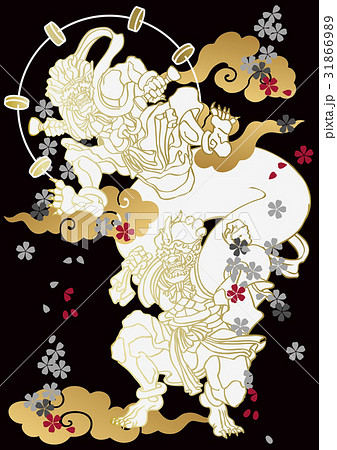 雷神 風神 神話 日本画のイラスト素材