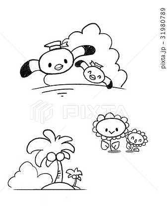 ヤシの木 南国 海 鳥のイラスト素材