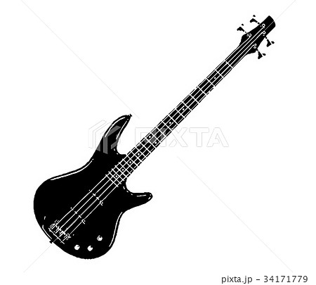 ギター エレキギター 楽器 白黒のイラスト素材 Pixta