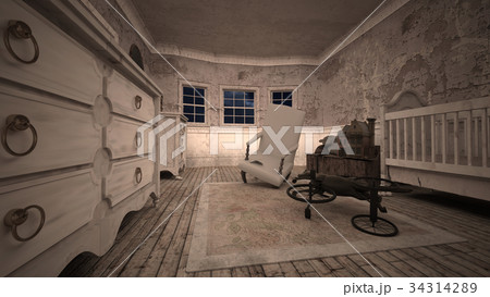 椅子 インテリア 廃墟 ホラーの写真素材