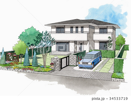 家 透視図 一戸建て 戸建てのイラスト素材