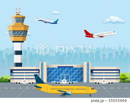 飛行機 滑走路 空港 乗り物のイラスト素材