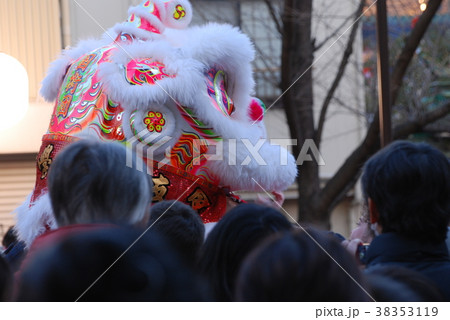 横浜中華街 春節 獅子舞い 中国旧正月の写真素材