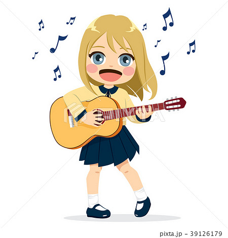 ギター 女の子 女子 少女のイラスト素材