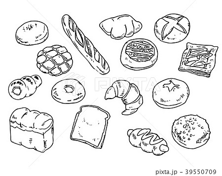 パン 菓子パン 白バック 線画のイラスト素材