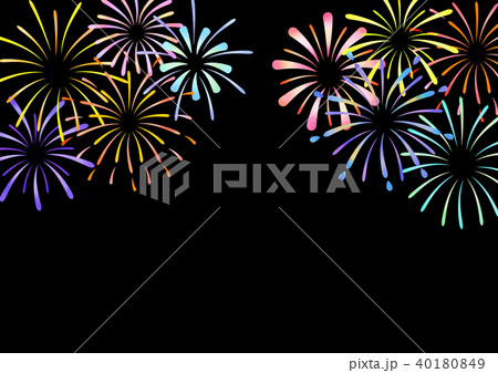 夏の夜空 背景黒 打上花火 スターマインのイラスト素材