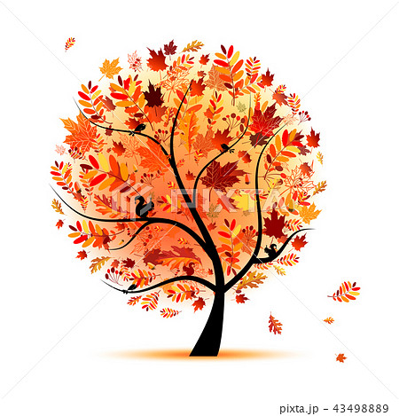 秋 木 樹木 紅葉のイラスト素材 Pixta