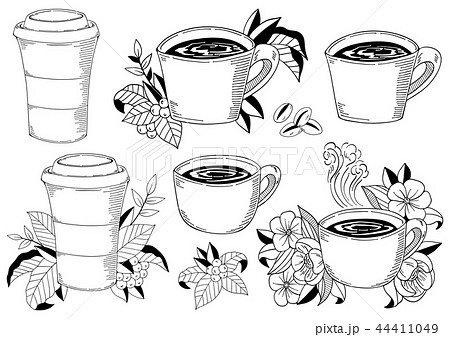 花柄 こーひー 珈琲 コーヒーカップの写真素材