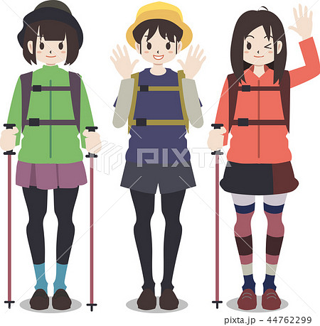 登山 山登り ハイキング 女性のイラスト素材