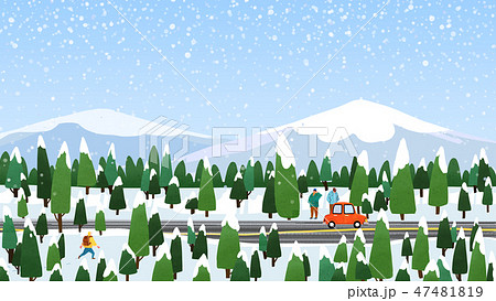 雪道 足跡 雪 イラストのイラスト素材